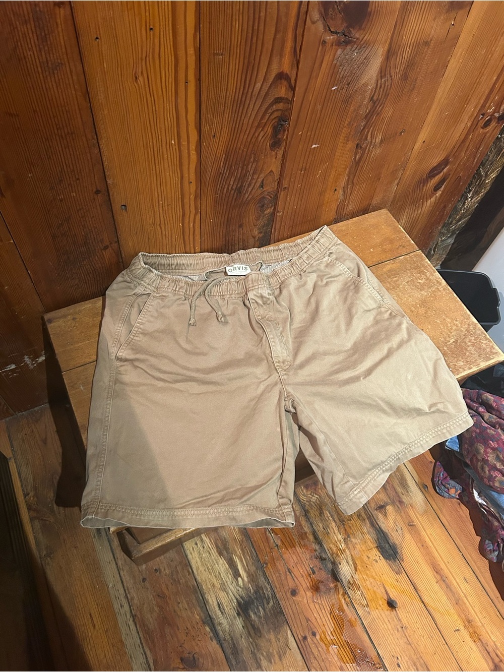 Orvis Men's Khaki Drawstring Flat Front Cotton Shorts